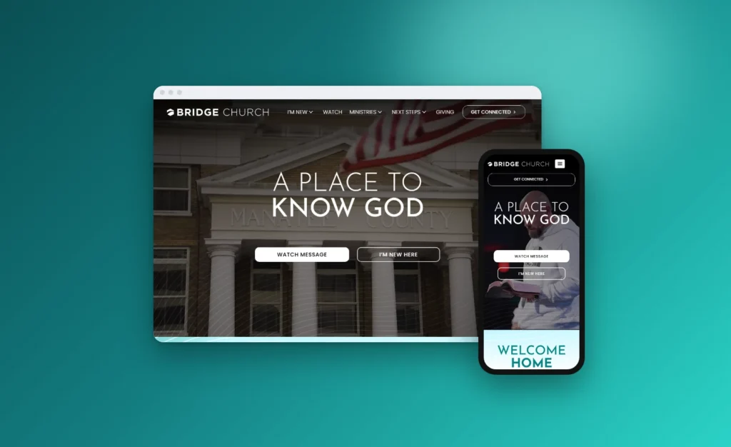 Bridge Church new website on desktop and phone