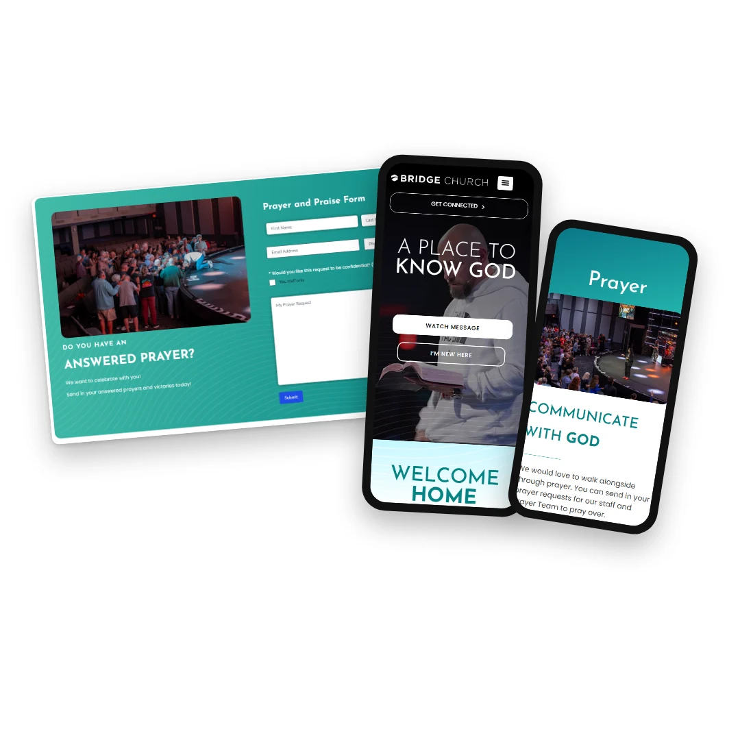 Bridge Church prayer and praise form on desktop and phone