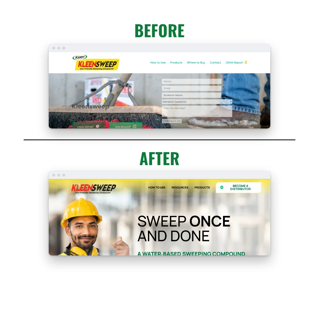 KleenSweep old homepage vs new homepage